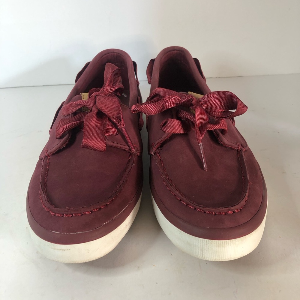Sperry Women’s Top Sider Burgundy Leather Boat Shoes Size 8. Ribbon Laces - Picture 2 of 10